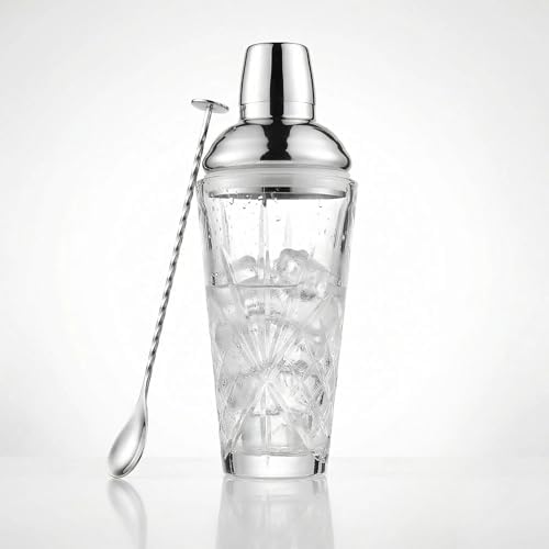 18.5oz Crystal Cocktail Shaker with Muddler Spoon and Jigger Cap-Leak