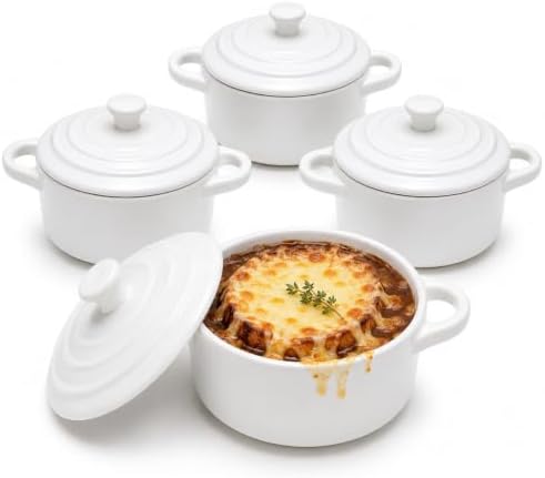 Mini Dutch Oven Set of 4, 14 oz Ceramic Mini Dutch Ovens with Lids and