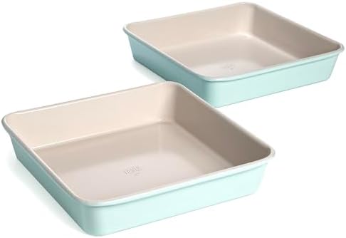 Tasty Clean Ceramic Square Cake Pans Set, 2-Pack of 9-Inch Cake Pans