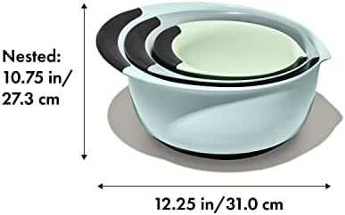 OXO Good Grips 3-Piece Plastic Mixing Bowl Set- Blue, Gray, Jade
