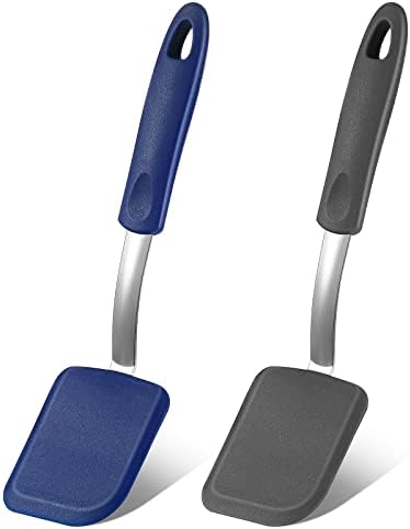2Pcs Mini Silicone Cookie Brownie Spatula, Solid Flat, Gray, Blue