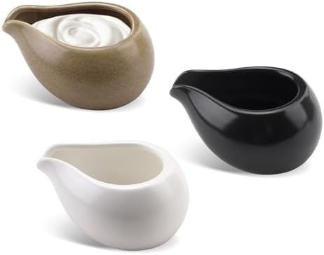 3 Pack 3.3 Oz Small Porcelain Coffee Creamer Pitcher, Mini Gravy Sauce