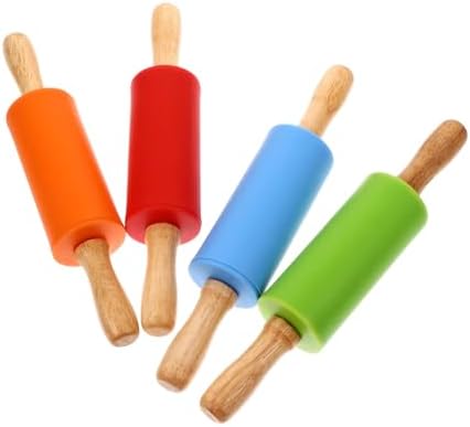 Mini Silicone Rolling Pin with Wood Handle 4pcs for Fondant and Baking