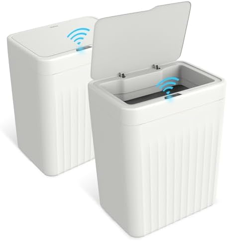 Naisu 4 Gal Bathroom Trash Can with Lid, 2 Pack, White