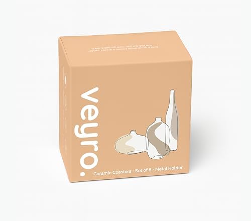 VEYRO Absorbent Ceramic Stone Drink Coasters Set of 6 with Holder
