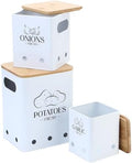 Kitchen Vegetable Storage Tins Set Of 3, Potato Onion Garlic Canisters