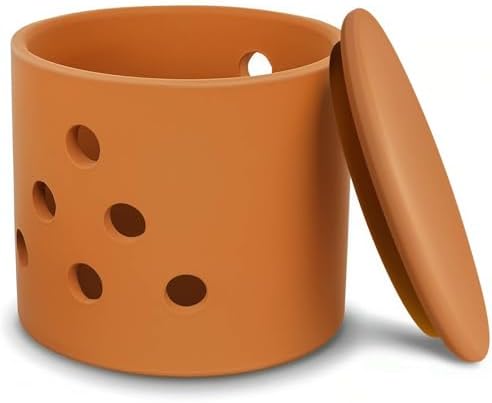 LEEPENK Terracotta Garlic Keeper,Vented Clay Garlic Storage Container