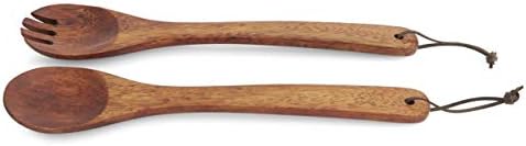 Woodard & Charles 14" Wood Salad Servers w/Leather Strap, Cherry Stain