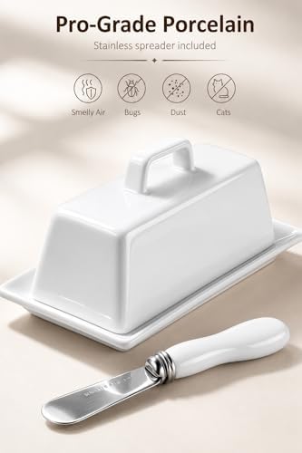 Porcelain Butter Dish with Lid and Knife for Countertop