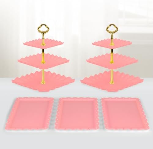 NWK 5-Piece Cupcake Stand & Appetizer Trays Set (Pink)