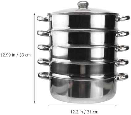 Hemoton 14.7 Inch Stainless Steel Steamer Pot 5-Tier Multifunctional Stockpot for Cooking Dumplings Vegetables Soup Practical Home Steamer with Lid