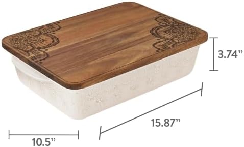 6 Quart Ceramic Casserole Baking Dish With Wood Lid Vintage Lace