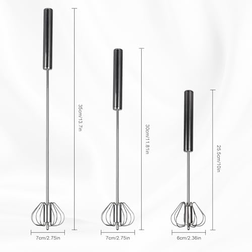 3Pcs Semi Automatic Egg Whisk, Rotary Hand Push Whisk, Stainless Steel
