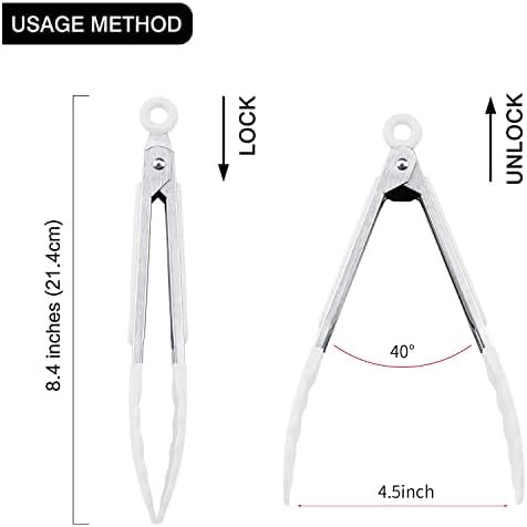 MSY BIGSUNNY 7-Inch Cooking Tongs, Set of 3, Snow White