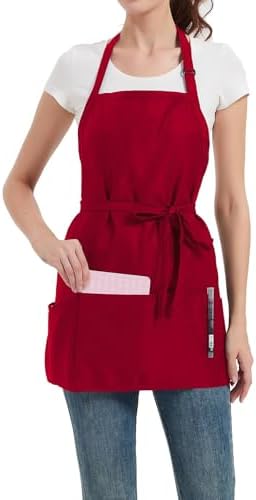 Chef short apron 3 pockets extra long straps adjustable halter apron