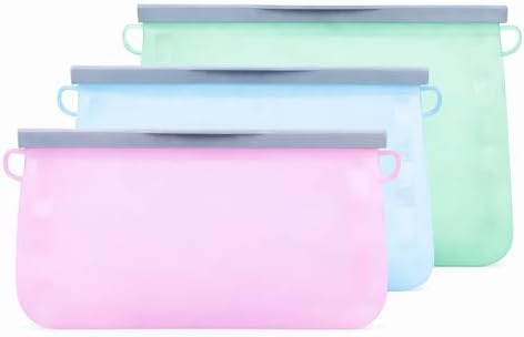 Silicone Reusable Food Storage Bags Set of 3 Leakproof Dishwasher and