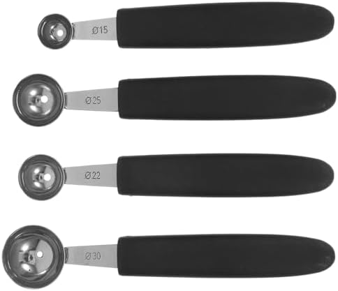 4pcs Stainless Steel Fruit Scoop Set with 4 Sizes Black Handles