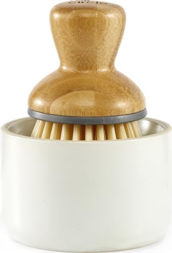 Full Circle Bubbly Palm Brush & Ceramic Soap Dispenser, White