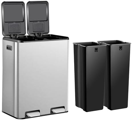 SUPER DEAL 16 Gallon Stainless Steel Trash and Recycling Can