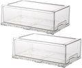 Stackable storage drawers, clear pull-out organizer with handles and