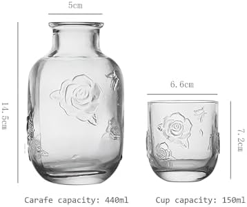Bedside Water Carafe,14.88 oz Glass Pitcher with 5.1 oz Tumbler Lid