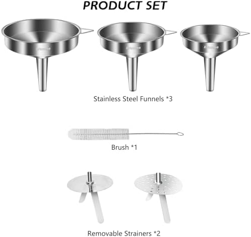 Artcome 3 Pcs Stainless Steel Kitchen Funnel Set, Food Grade 3-in-1
