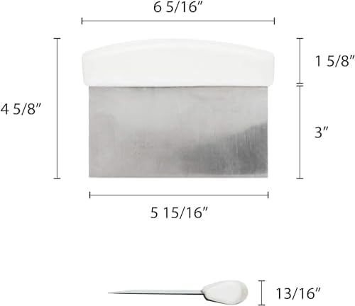 TrueCraftware- 6" x 4" Dough Scraper Stainless Steel with White Handle