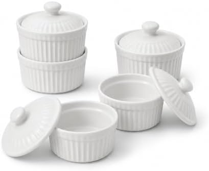 Small Ramekins with Lids, 5.5 Oz Full Capacity Ceramic Souffle Bowls