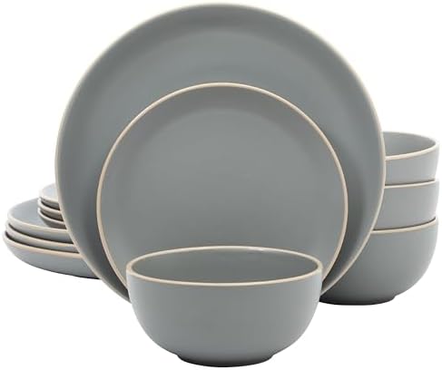Gibson Home Rockaway 12-Piece Stoneware Dinnerware Set, Matte Finish