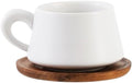 Set of 1 Ceramic Tea White Cup and Wood Saucer - 7 oz Tea Mug - Wide