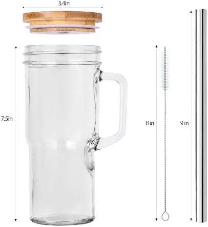 24oz Glass Cups with Lids and Straws - Glass Tumbler cup with bamboo