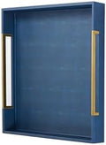 Sagala 20"x20" Navy Blue Shagreen Leather Large Ottoman Tray with