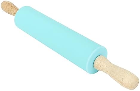 LiebeWH Rolling Pin Set Silicone Pastry Baking Mat with Beech Wood