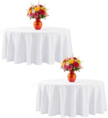 120 Inch Round Tablecloth 2 Pack White Table Cloths