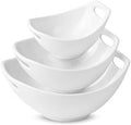 White Ceramic Serving Bowls with Handles, Set of 3, 15-49 oz