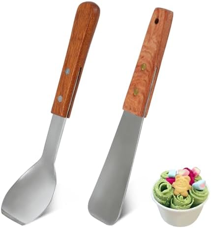 2 Pieces Ice Cream Scoop with Wooden Handle, Stainless Steel Dessert