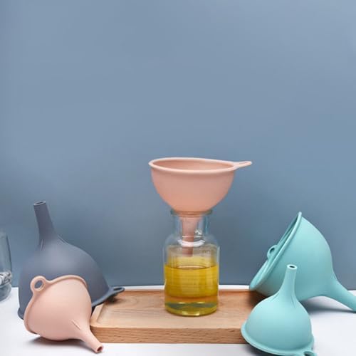3pcs Silicone Kitchen Funnel Set with Handle, Wide Mouth Pink