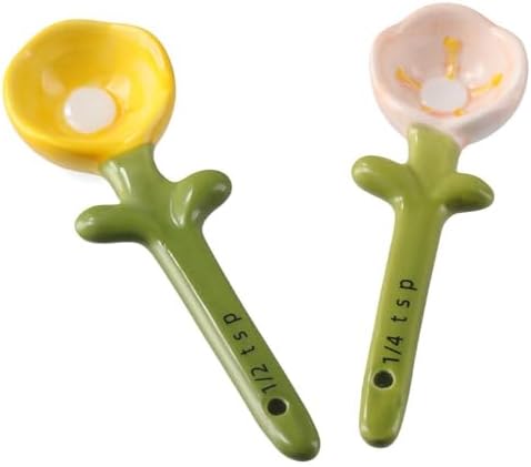 Sunflowers Measuring Spoons and Cups Set, Cute Ceramic Measuring