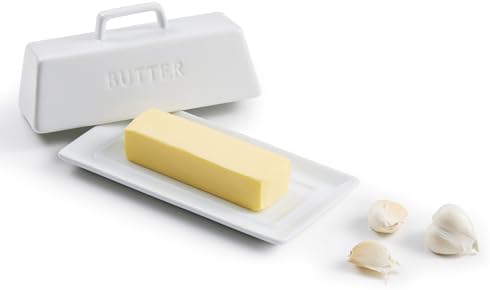 Kook Ceramic Butter Dish with Lid, Countertop, Dishes, Tray, White