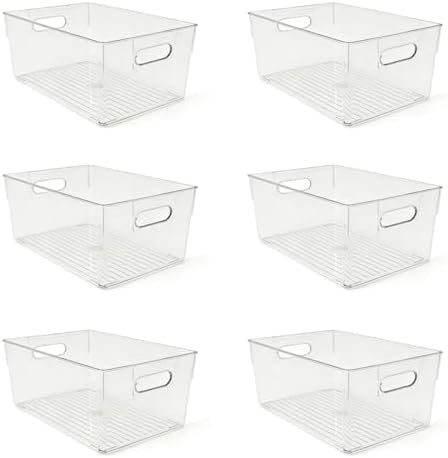 6 Pack Thick Clear Stackable Storage Bins, Cabinet Organizer, Plastiic