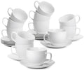 BTaT- Cappuccino Cups with Saucers 8 oz, Set of 12, White Porcelain