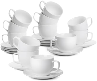 BTaT- Cappuccino Cups with Saucers 8 oz, Set of 12, White Porcelain