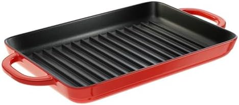 Lodge 12.5 x 8 Inch Enameled Cast Iron Grill Pan, Red