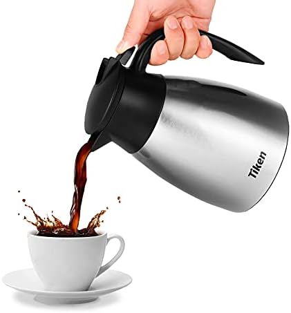 Tiken 34 Oz Thermal Coffee Carafe, Stainless Steel Insulated Vacuum