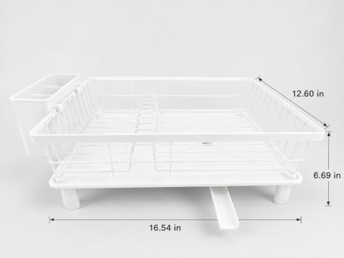 HiramWare Dish Drying Rack for Kitchen Counter, White