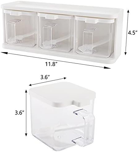 Hedume 2 Pack 3 Grids Clear Seasoning Box with Handle and Spoon