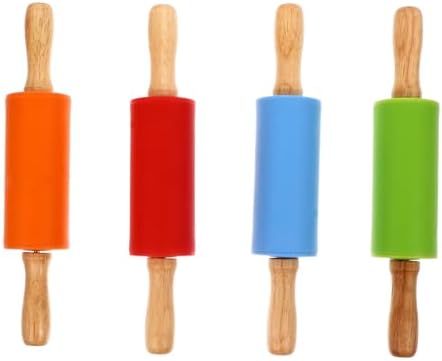 4pcs Mini Silicone Wood Handle Rolling Pin for Baking