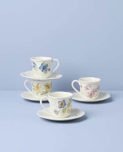 Lenox 897806 Butterfly Meadow Espresso Cup & Saucer, Set Of 4, Service