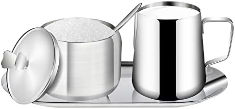 Stainless Steel Sugar and Creamer Set, Coffee Creamer Jug with Lid and
