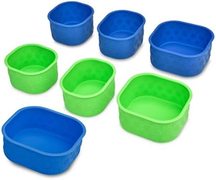 LunchBots Silicone Bento Cups Divider Inserts Set of 7 Blue Aqua